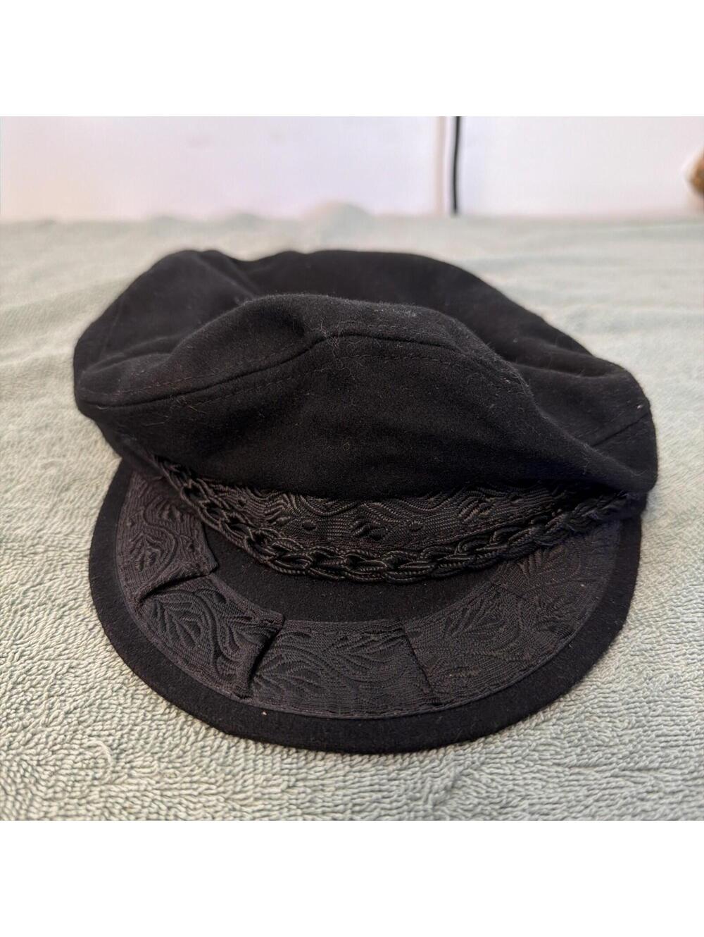 Vintage Aegean Greek Fisherman's Cap Hat 7 1/4 Sz 58 Wool Blend Black